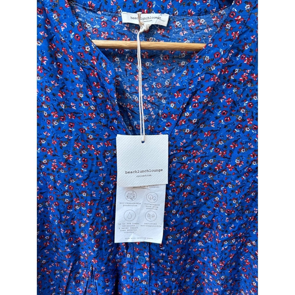 beachlunchlounge Collection Gray Floral Print V Neck Button Up Tunic Top Size 1 - Picture 3 of 7